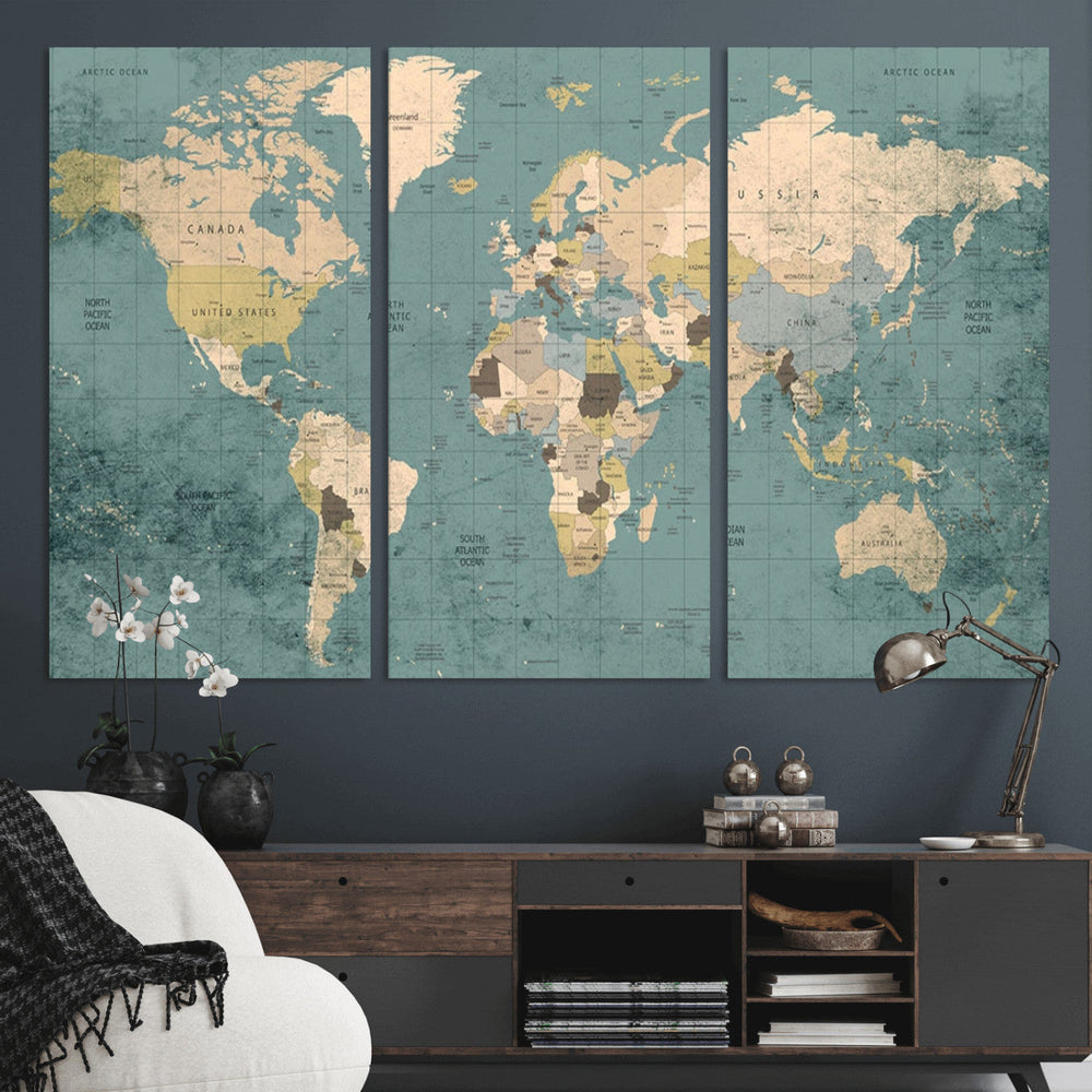 Classic World Map Canvas Print – Framed Vintage Map Wall