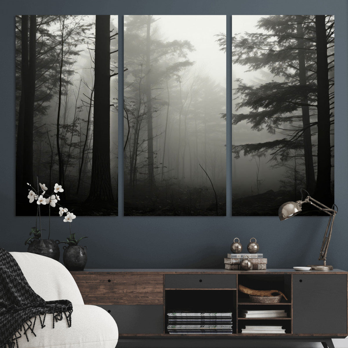 Misty Forest Wall Art Premium Canvas Print a Foggy and