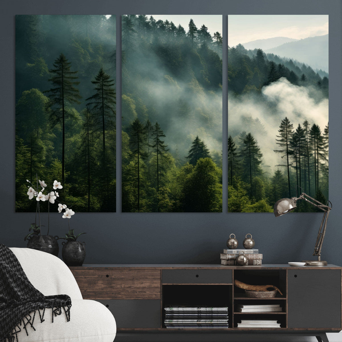 Misty Forest Wall Art Premium Canvas Print a Foggy and