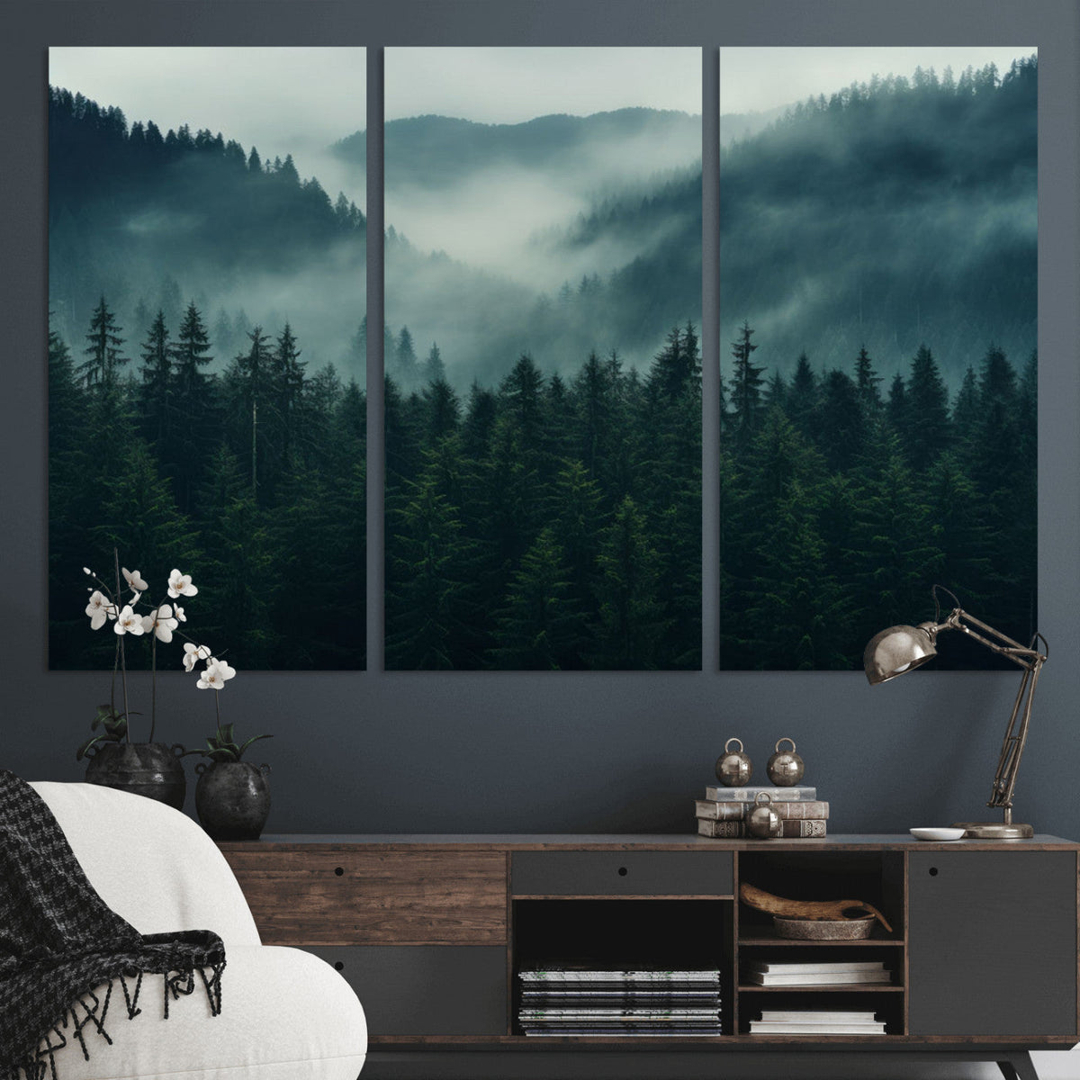 Captivating Misty Forest Wall Art Premium Canvas Print,