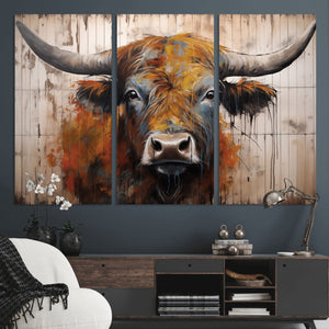 Abstract Bull Highland Cow Canvas Wall Art Print – Vibrant