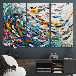 Modern Abstract Fish Shoal Wall Art Canvas Print, Colorful
