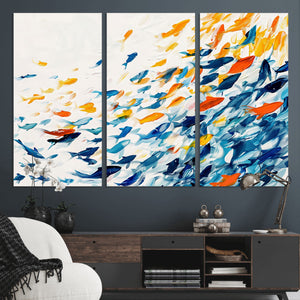 Abstract Fish Shoal Wall Art Canvas Print, Colorful Fish