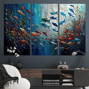 Modern Abstract Fish Shoal Wall Art Canvas Print, Colorful