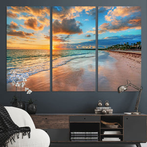 Serene Beach Sunset Wall Art | Coastal Ocean Canvas Print |
