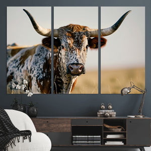 Texas Bull Longhorn Wall Art Canvas Print for Farm House