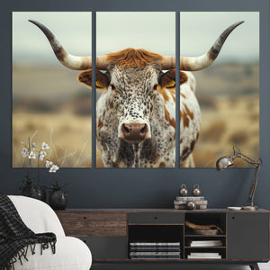 Texas Cow Longhorn Wall Art Canvas Print for Farm House Wall