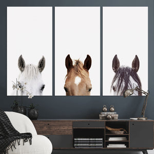 Horse Prints Set, Set of 3 Horse Wall Art, Horses Portraits,