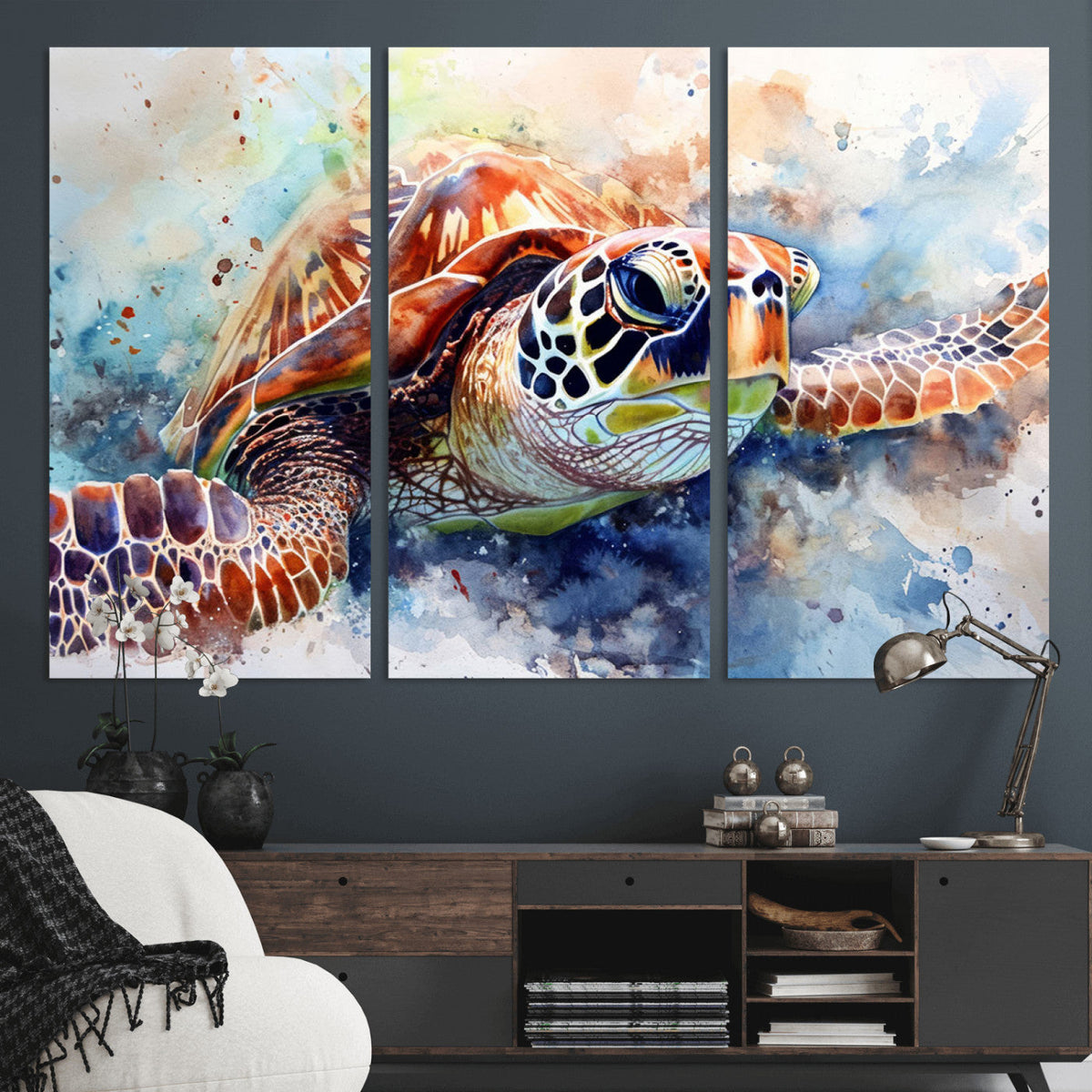 Watercolor Sea Turtle Wall Art Canvas Print - Vibrant Ocean