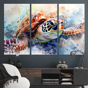 Watercolor Sea Turtle Wall Art Canvas Print - Vibrant Ocean