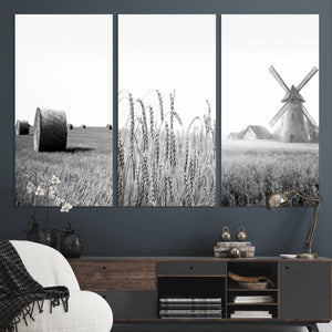 Vintage Farmhouse Black and White Triptych Wall Art – Giclee