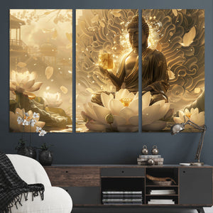 Golden Buddha Wall Art | Yoga Room Decor and Meditation Room