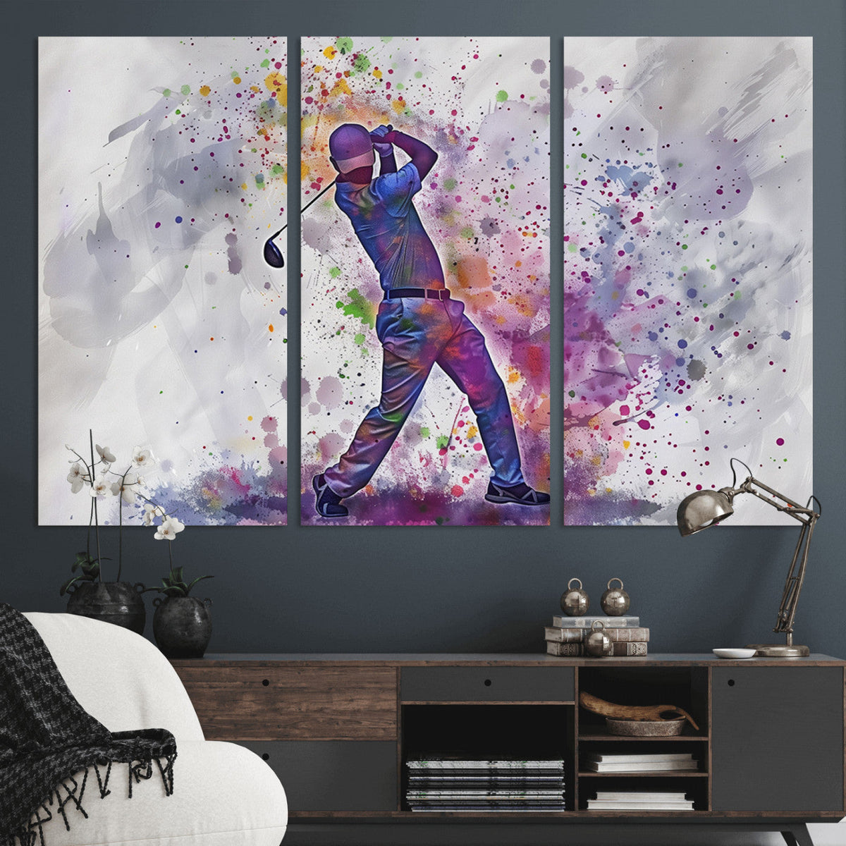 Watercolor Golf Swing Wall Art Canvas Print | Vibrant