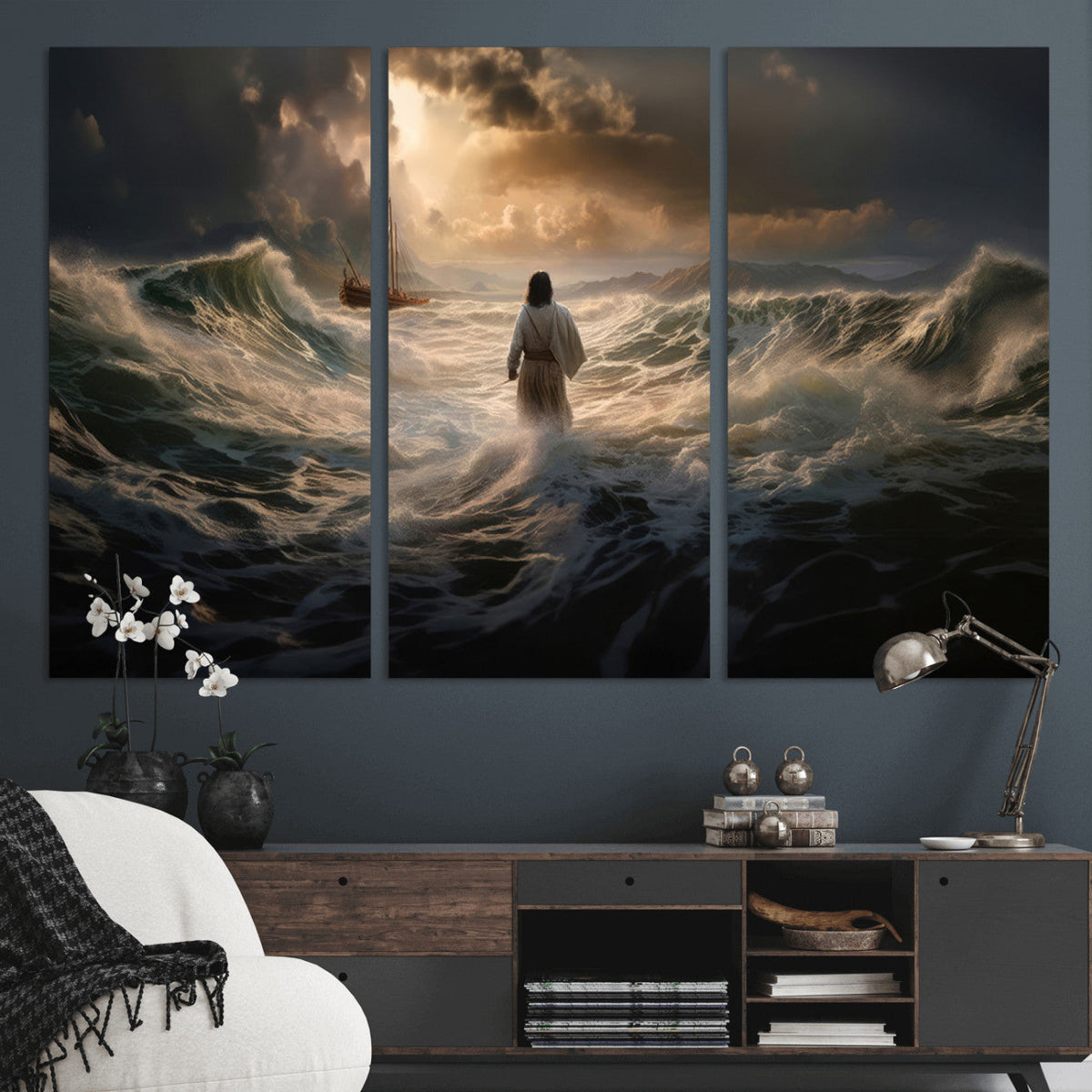 Jesus Walking on Water Wall Art Canvas Print - Religious