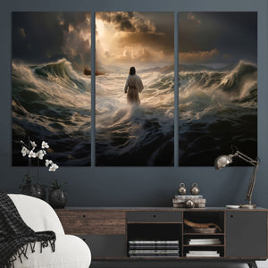 Jesus Walking on Water Wall Art Canvas Print - Religious