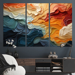 Blue Orange Abstract Wave Wall Art Canvas Print, Framed Blue
