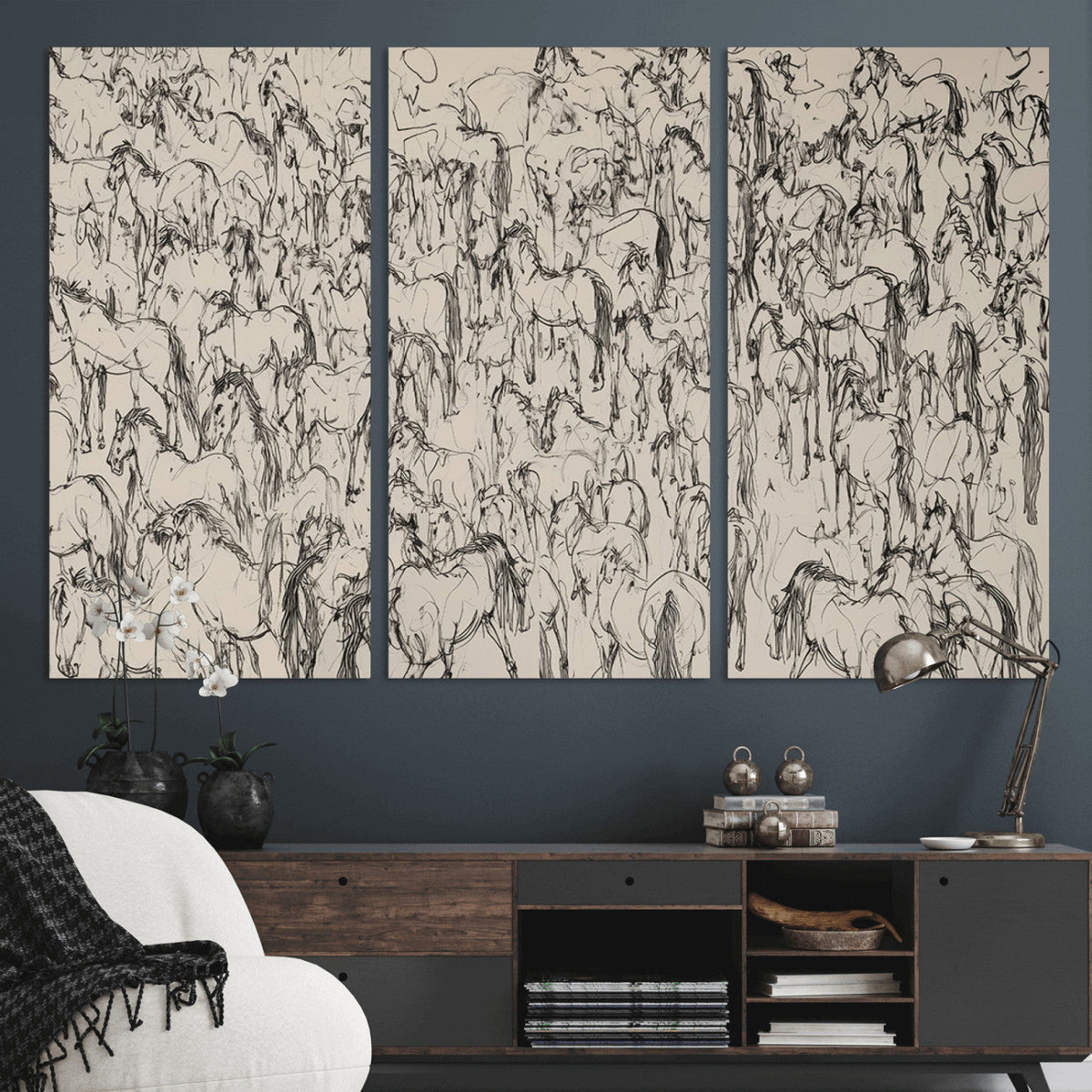 Abstract Horse Sketch Wall Art | Ready to Hang and Framed |