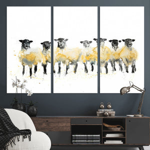Farmhouse Wall Art Sheep Print | Ready to Hang Framed Canvas
