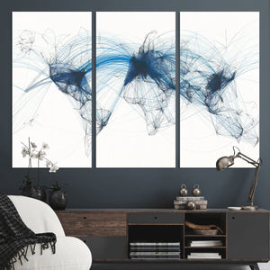 Flight Route Map Wall Art Canvas Print, Abstract Air Traffic