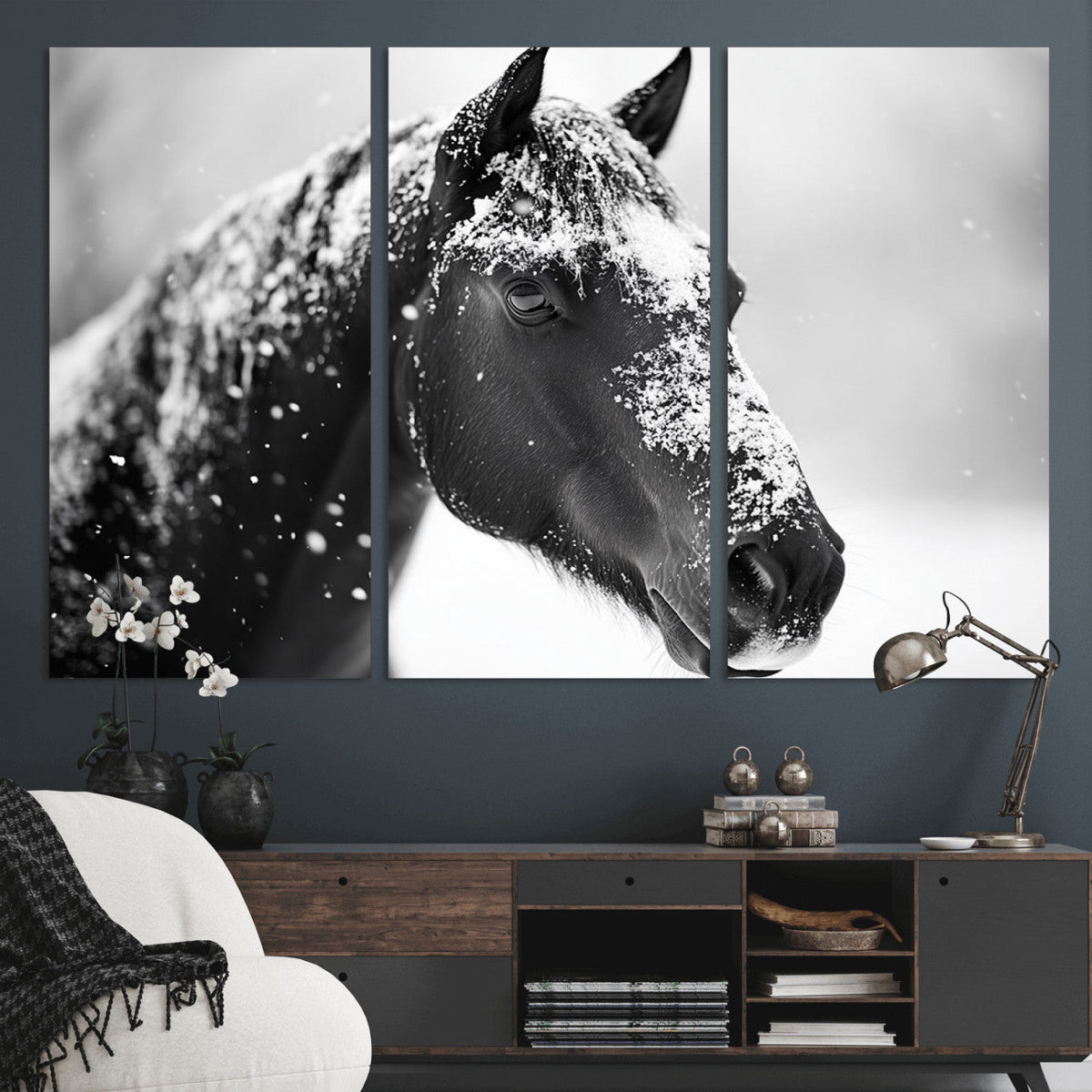 Horse Canvas Print - Winter Horse Snow Wall Art Canvas Print