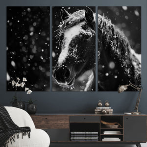 Winter Horse Wall Art | Black and White Horse Print | Ready