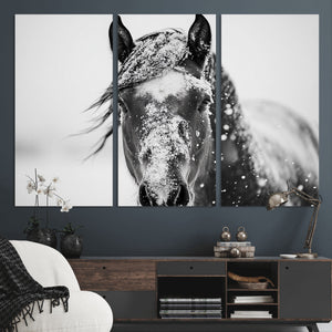 Western Wall Art | Black and White Winter Horse Wall Art |