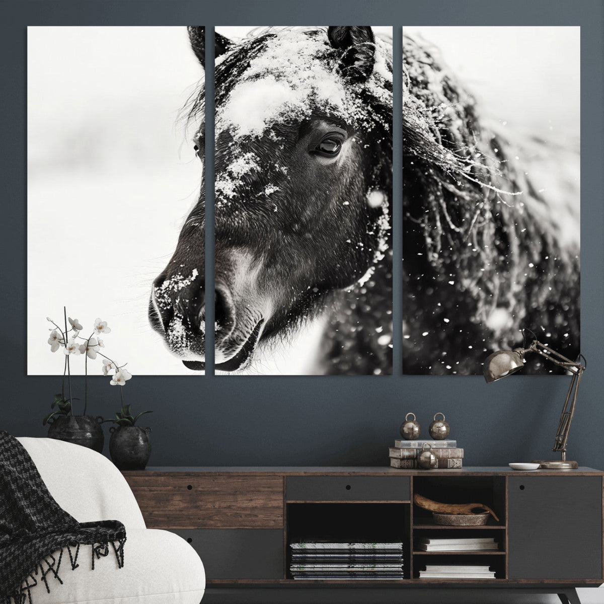 Framed Black and White Horse Wall Art | Ready to Hang and