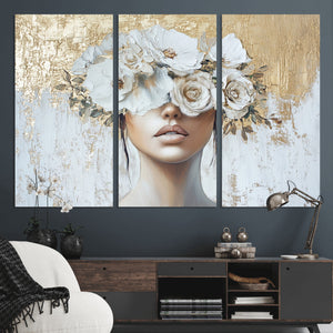Golden Petal Wall Art - Canvas Print Flower Head Woman