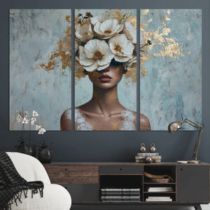Golden Petal Wall Art - Petal Silhouette Woman Wall Art