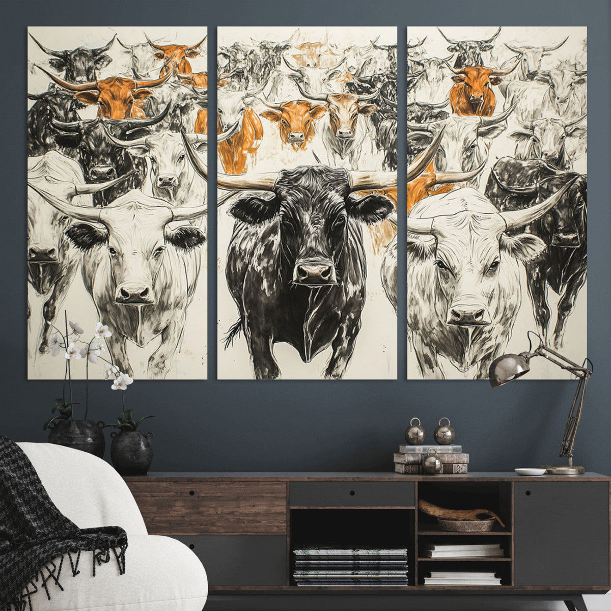 Texas Longhorn Wall Art Canvas Print – Herd Abstract Cow
