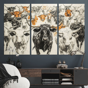 Texas Longhorn Wall Art Canvas Print – Herd Abstract Cow