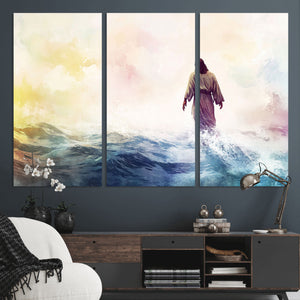 Watercolor Jesus Walking on Water Canvas Print, Christian