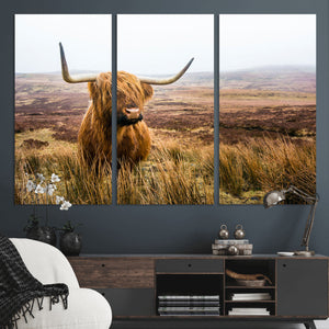 Scottish Highland Cow Canvas Wall Art – Rustic Farmhouse