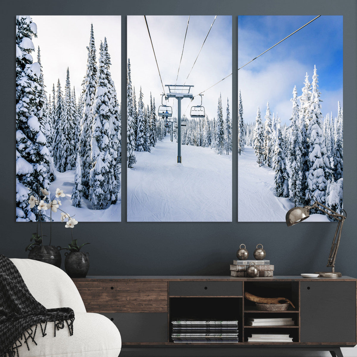 Winter Ski Lift Wall Art Print - Landscape Wall Art | Snowy