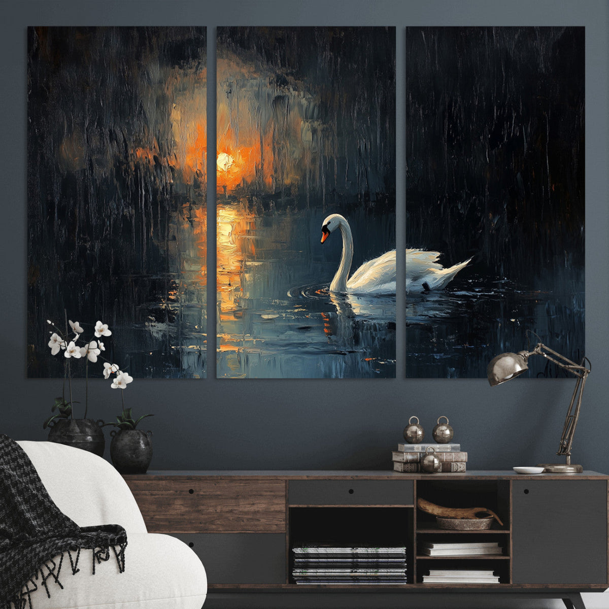 Abstract Swan on Water Wall Art Canvas Print - Elegant