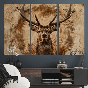 Wood Abstract Deer Wall Art | Rustic Wildlife Canvas Print |