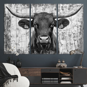 Abstract Longhorn Bull Wall Art Canvas Print - Rustic Texas