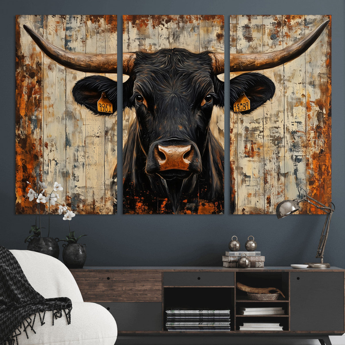 Rustic Texas Artwork Wall Art Canvas Print - Abstract Cow