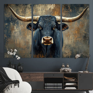 Texas Western Wall Art Canvas Print - Abstract Cow Longhorn