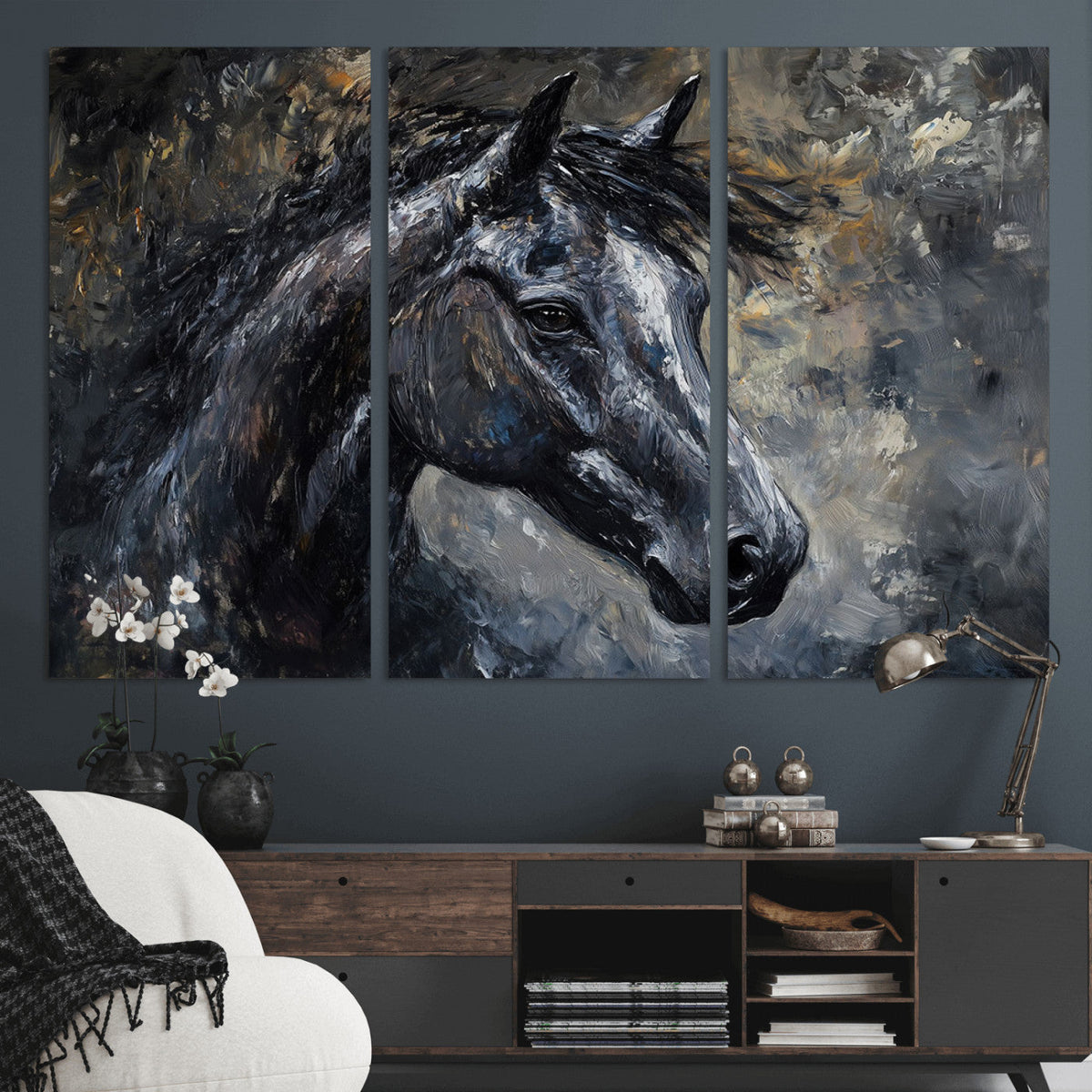 Large Abstract Horse Wall Art Canvas Print | Farmhouse Wall
