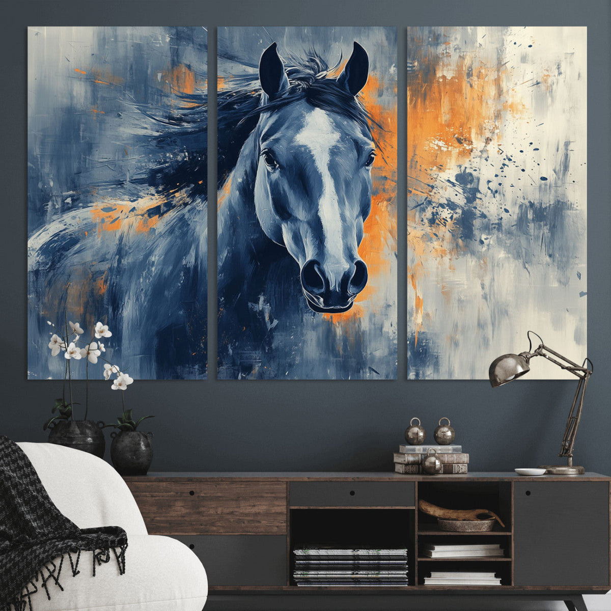 Abstract Blue Horse Wall Art Print Canvas | Horse Wall Art