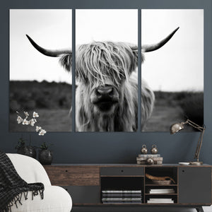 Highland Cow Wall Art | Black and White Farmhouse Decor |