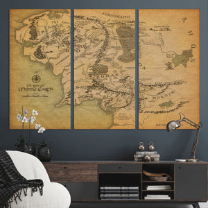Middle Earth Map Canvas Wall Art – Vintage Fantasy Map