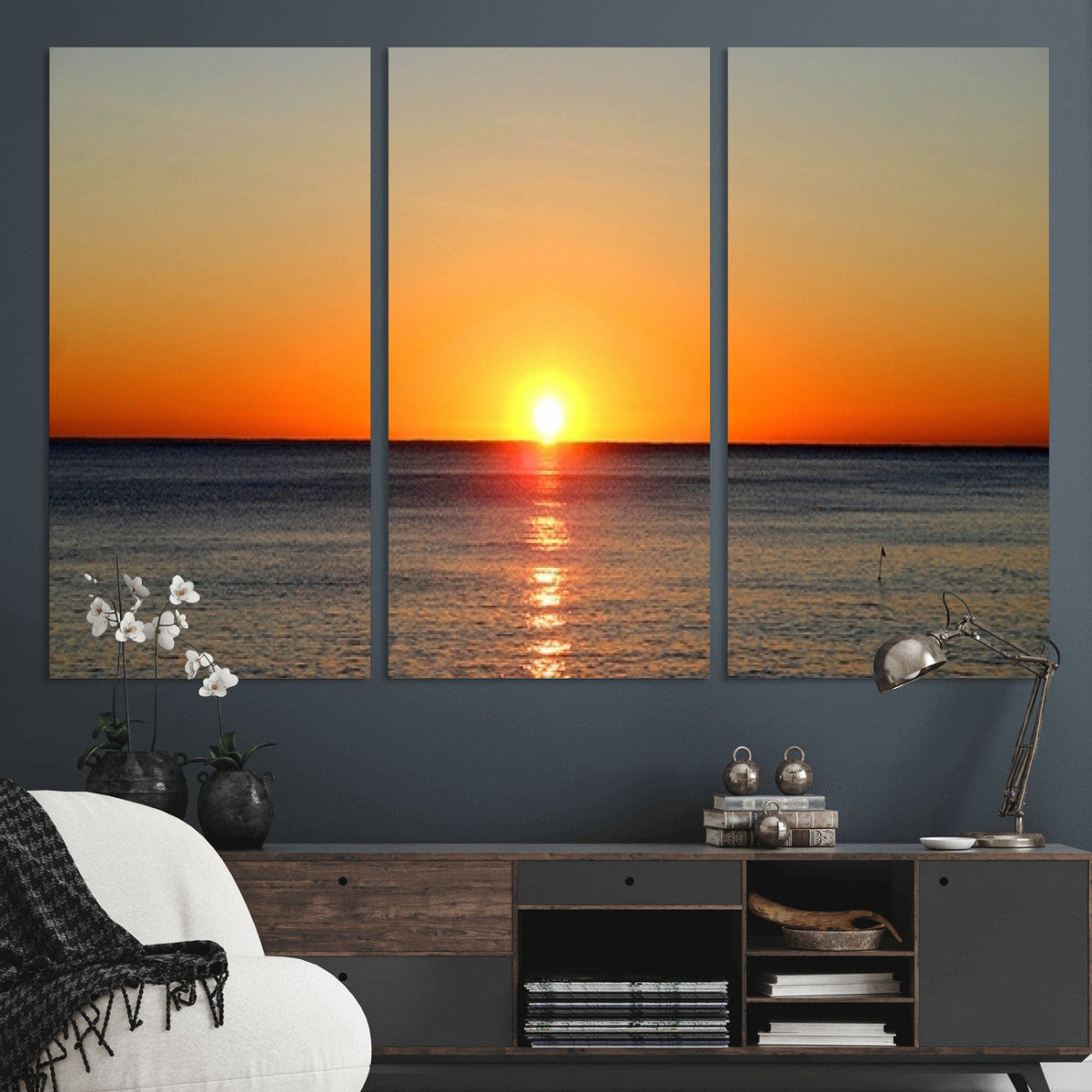 Golden Horizon Sunset Over Ocean Wall Art Canvas Print –