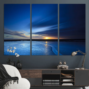 Blue Sunset Ocean Canvas Wall Art Print – Serene Coastal