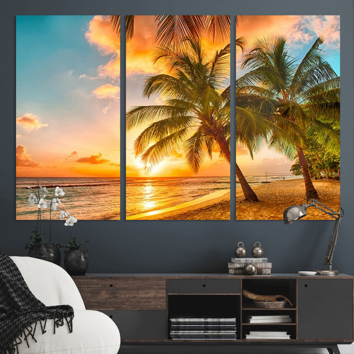 Tropical Sunset Beach Canvas Wall Art Print – Vibrant Palm