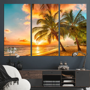 Tropical Sunset Beach Canvas Wall Art Print – Vibrant Palm