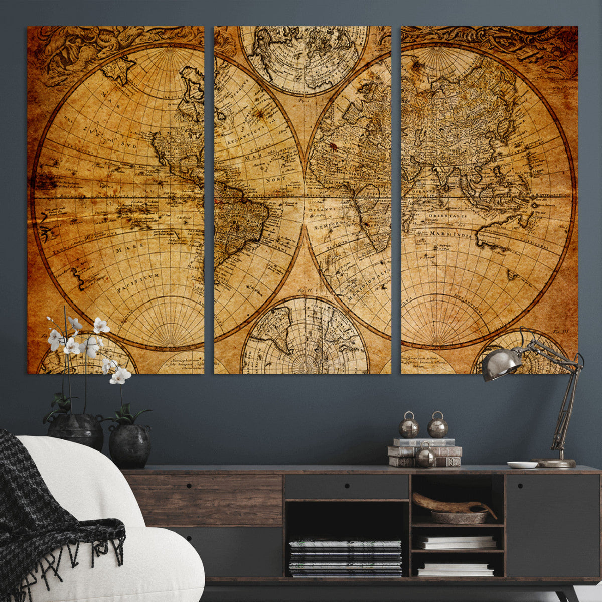 Vintage World Map Canvas Print – Antique Push Pin Travel