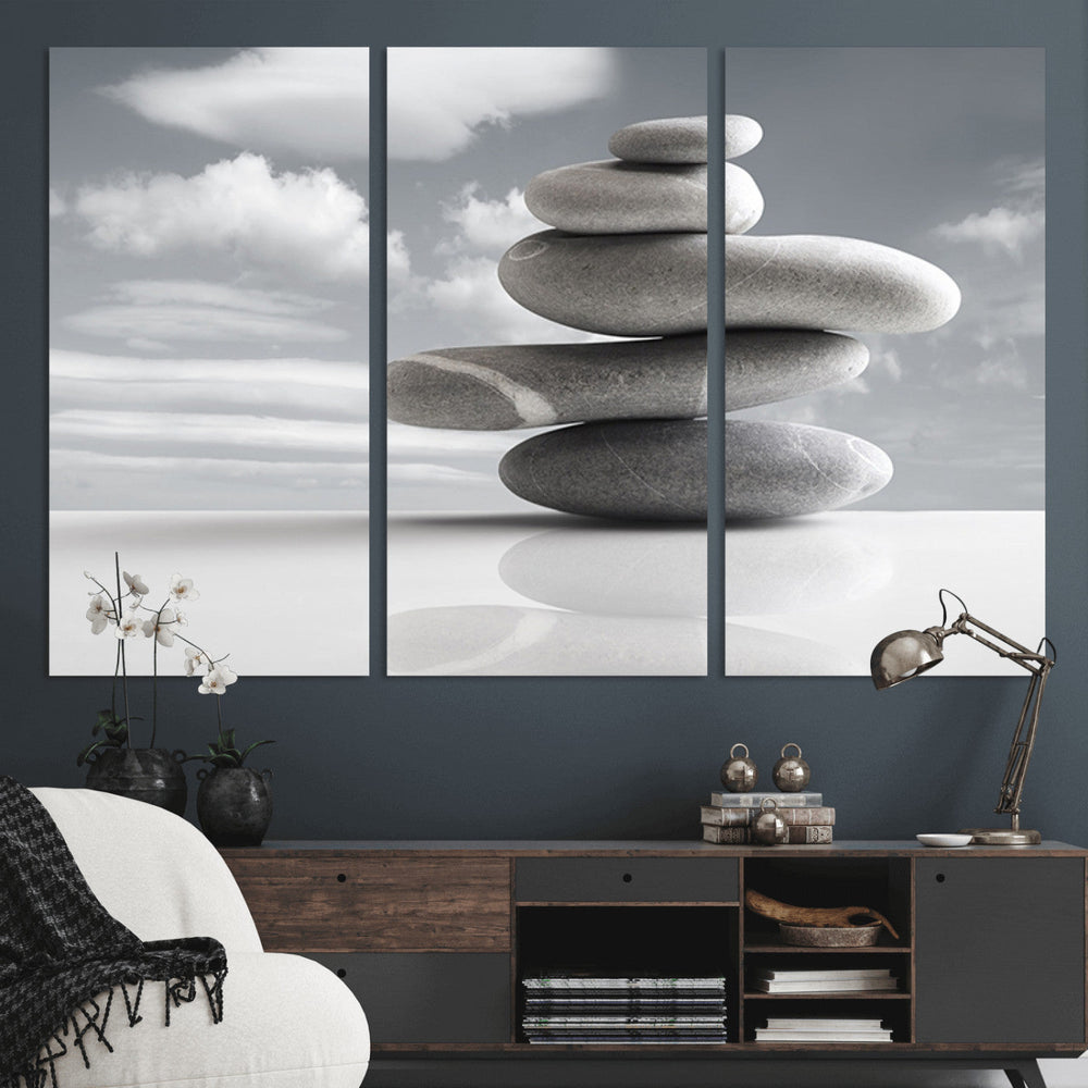 Still Life Black and White Zen Stones Wall Art Canvas,