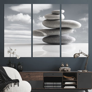 Still Life Black and White Zen Stones Wall Art Canvas,